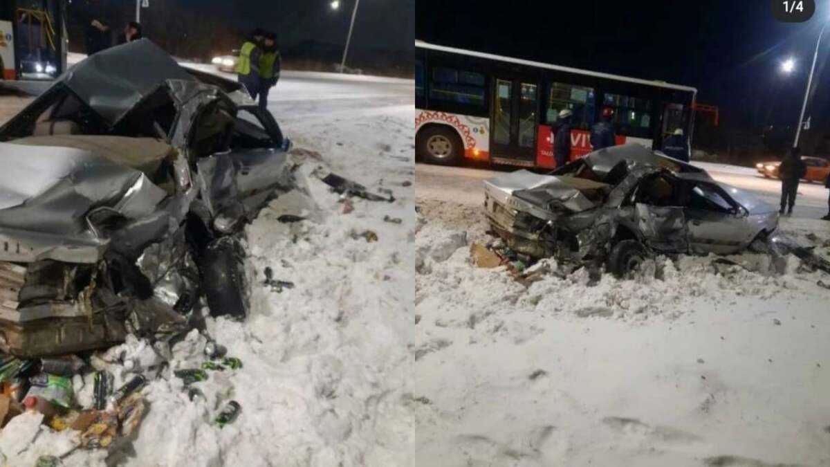 Легковушка столкнулась с автобусом в Кокшетау