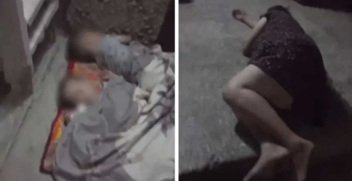 Мать с двумя маленькими детьми легла спать прямо на бетон у подъезда в Актау