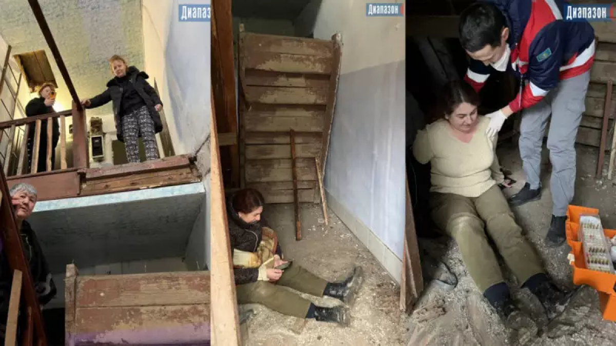 Лестница с женщиной рухнула в жилом доме в Актобе