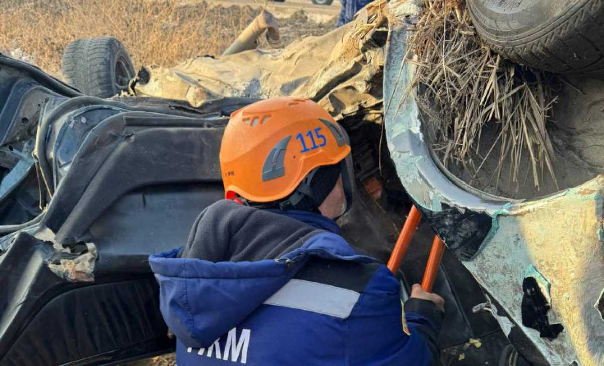 Мужчину вызволили из врезывавшегося в столб автомобиля в Алматинской области