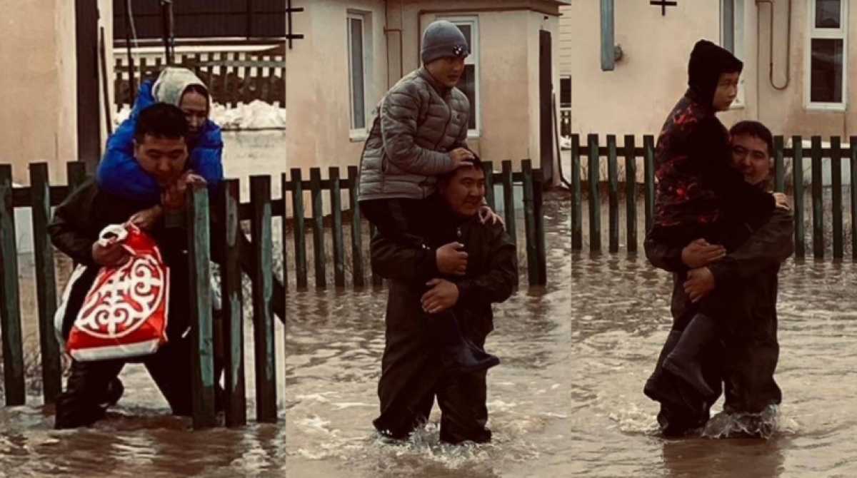 Спасатель на себе вынес женщину и двоих детей из затопленной зоны в Актюбинской области