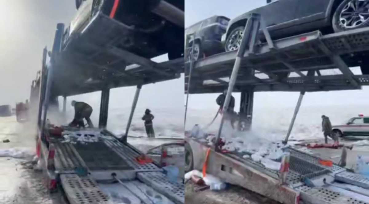 Автовоз с машинами едва не сгорел в Жамбылской области