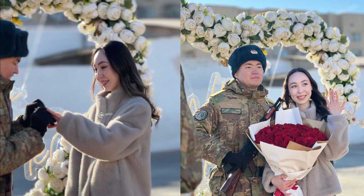 Военная присяга в Актау: солдат сделал предложение возлюбленной прямо на плацу