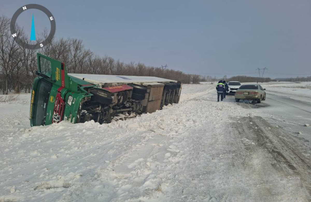 Фура с 20 тоннами мяса опрокинулась в СКО