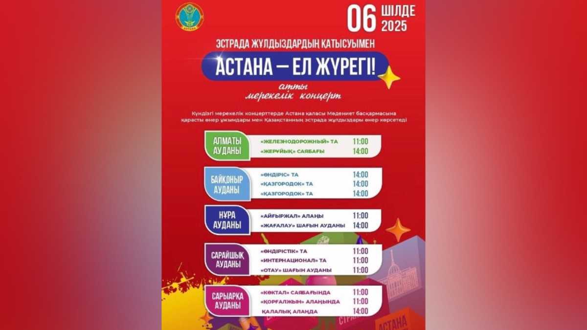 День столицы: праздничные концерты пройдут в жилых массивах Астаны
