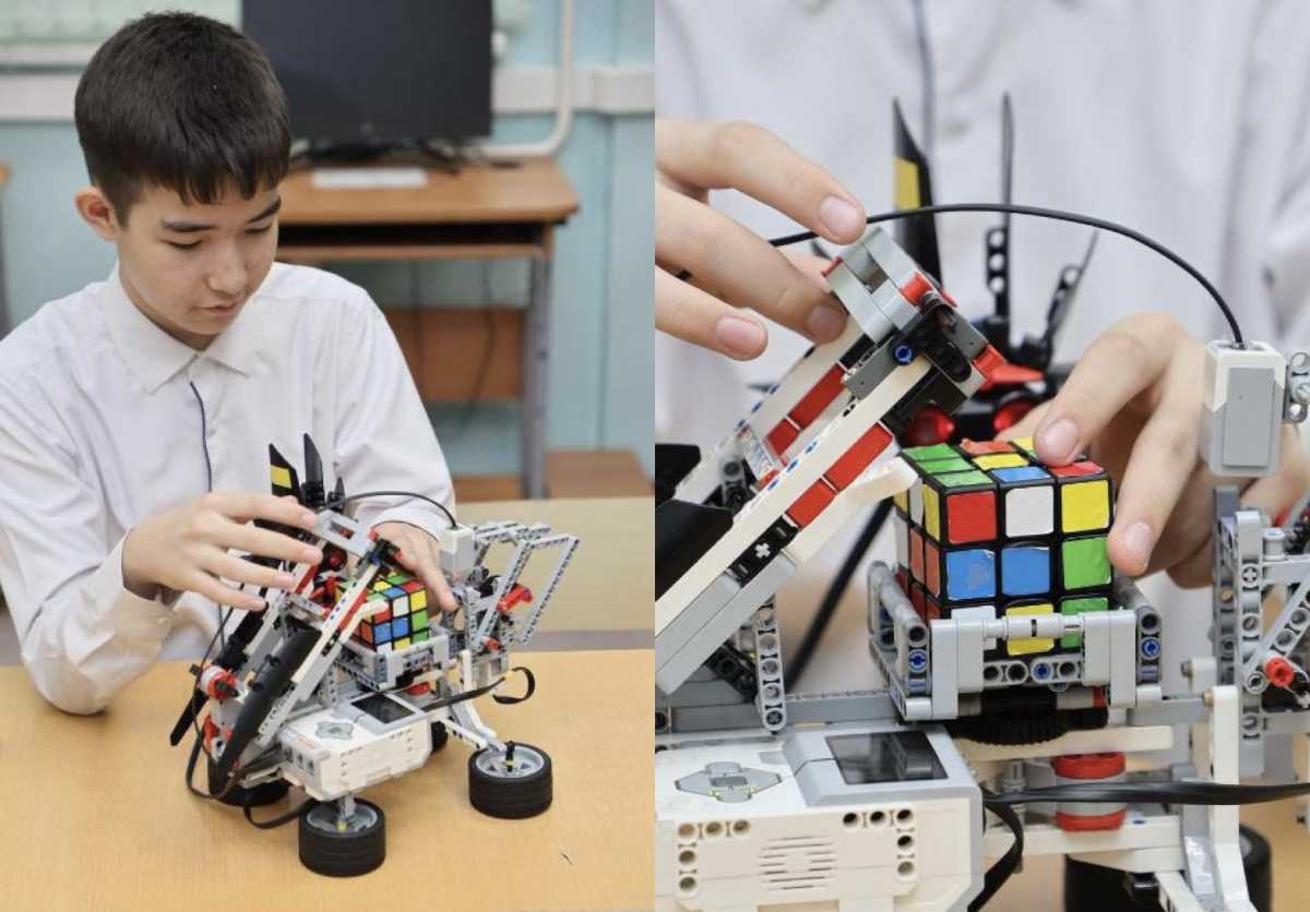 Собирает кубик Рубика за минуту: школьник из Астаны создал умного робота