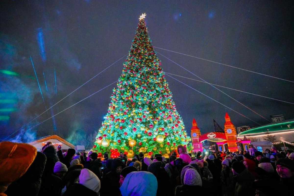 Более 40 новогодних ёлок одновременно зажгли в Астане