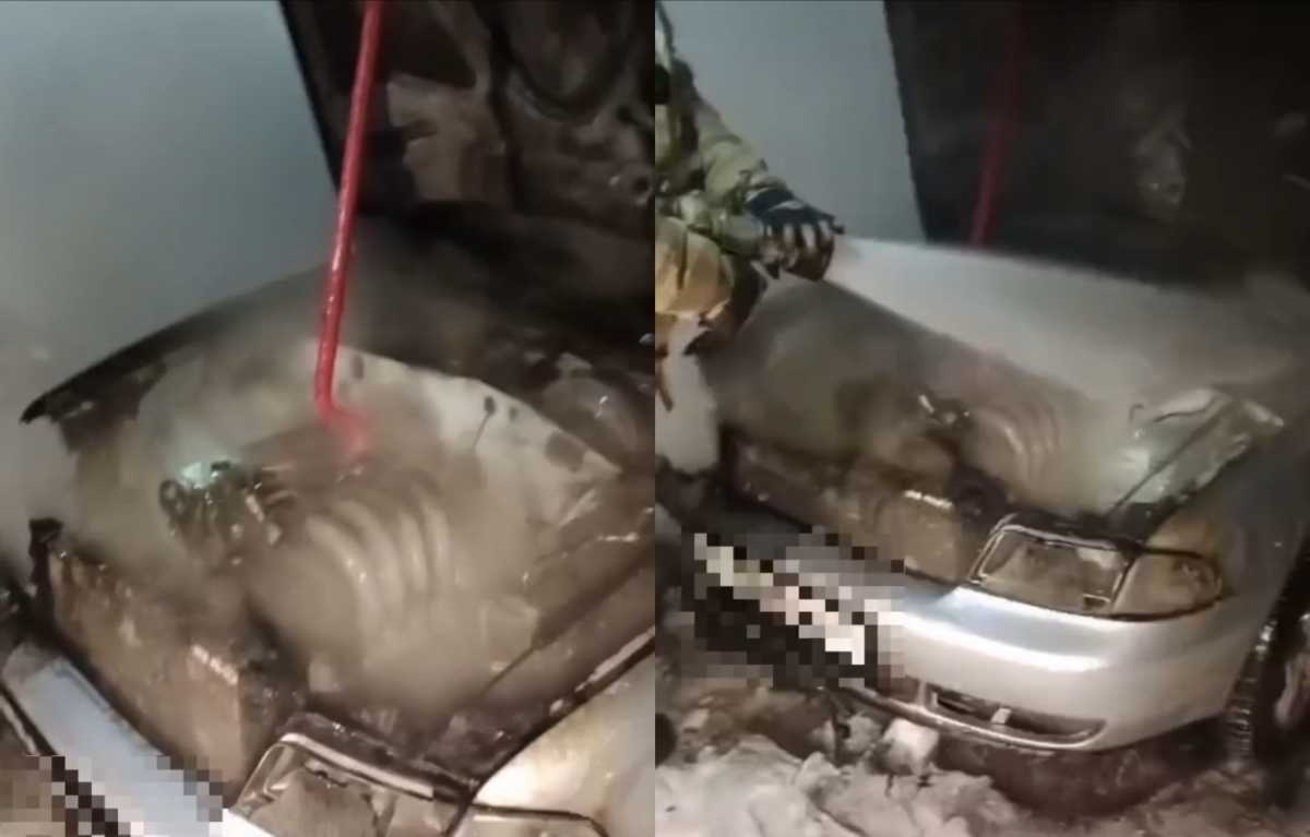 Автомобиль загорелся во дворе многоэтажки в Астане