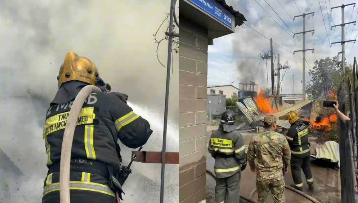 Склад загорелся на территории мебельного цеха в Астане