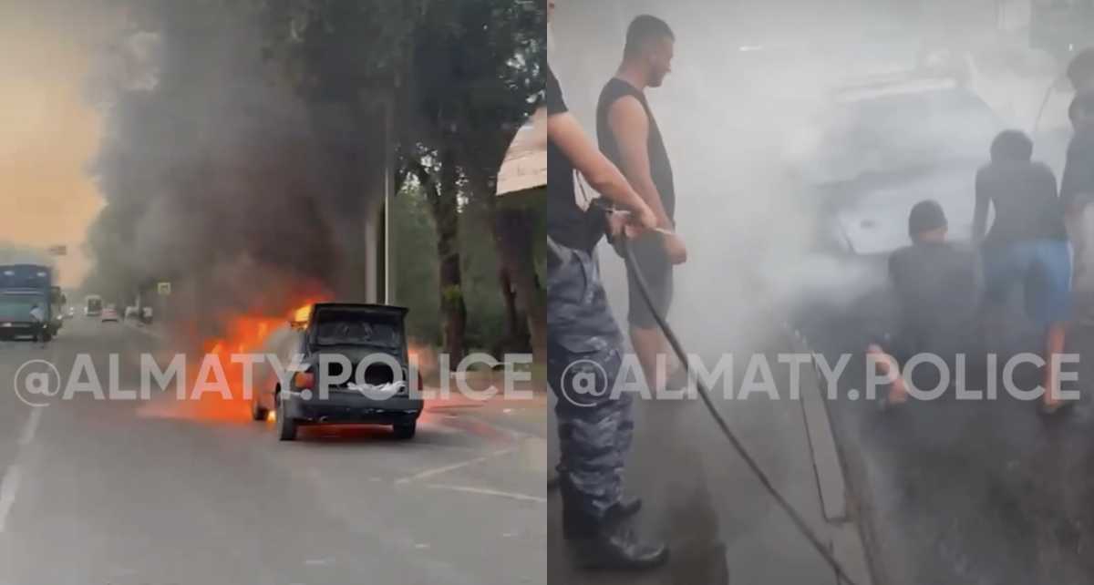 Бойцы СОБР потушили горящий автомобиль в Алматы