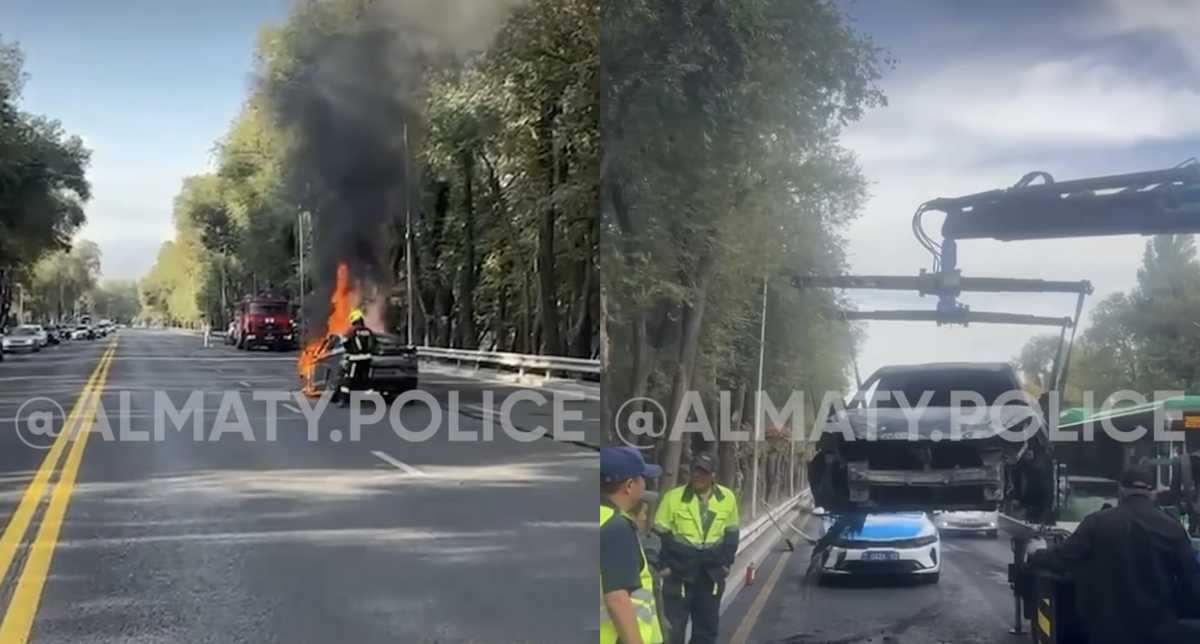 Автомобиль загорелся во время движения на Кульджинском тракте в Алматы
